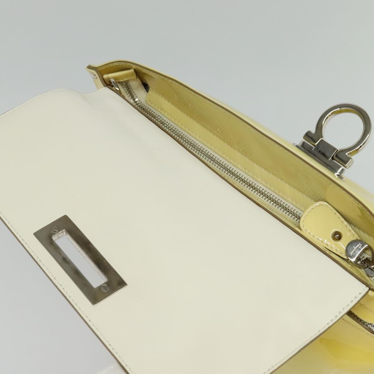 Salvatore Ferragamo Gancini Hand Bag Enamel 2way Ivory Silver gold Auth 131006