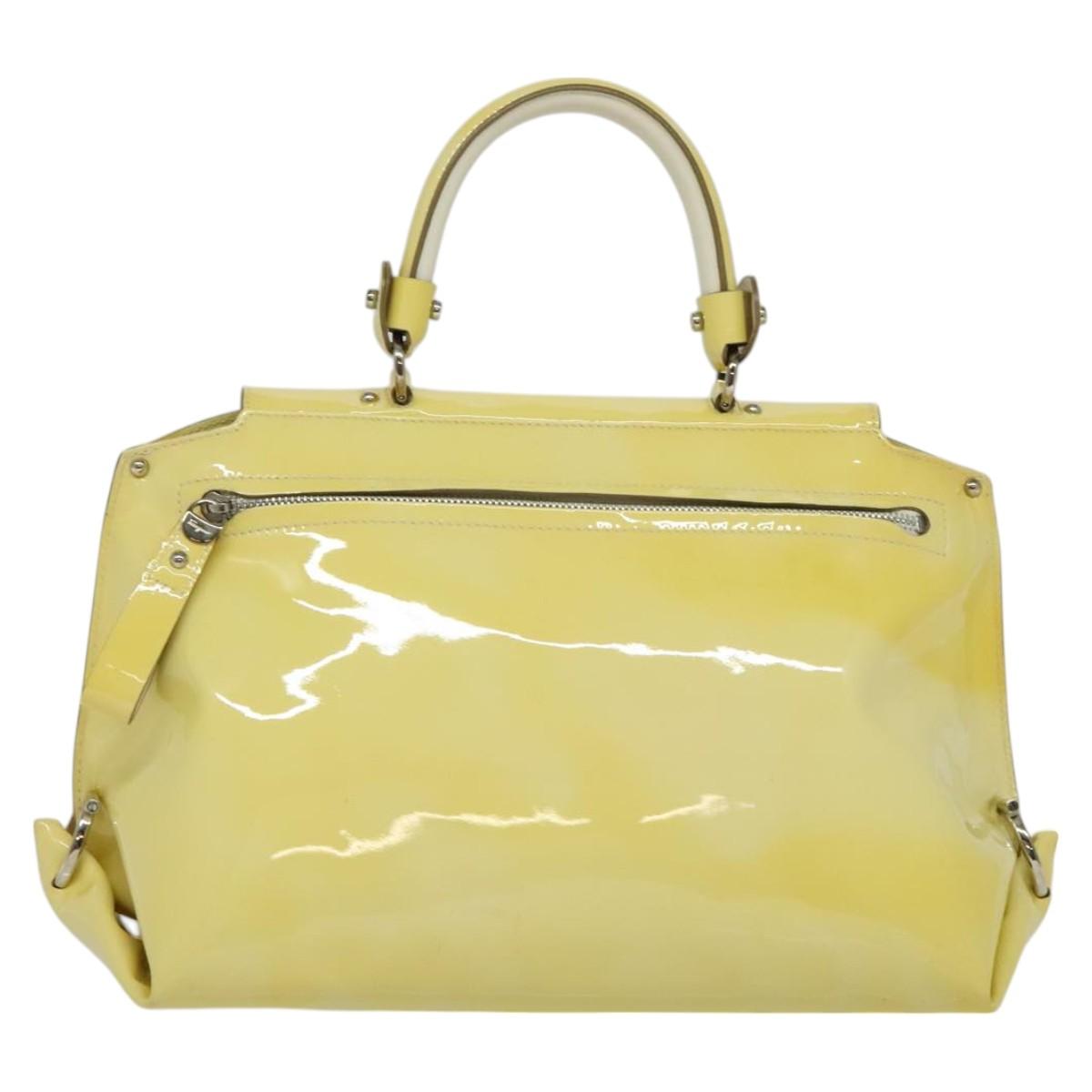 Salvatore Ferragamo Gancini Hand Bag Enamel 2way Ivory Silver gold Auth 131006
