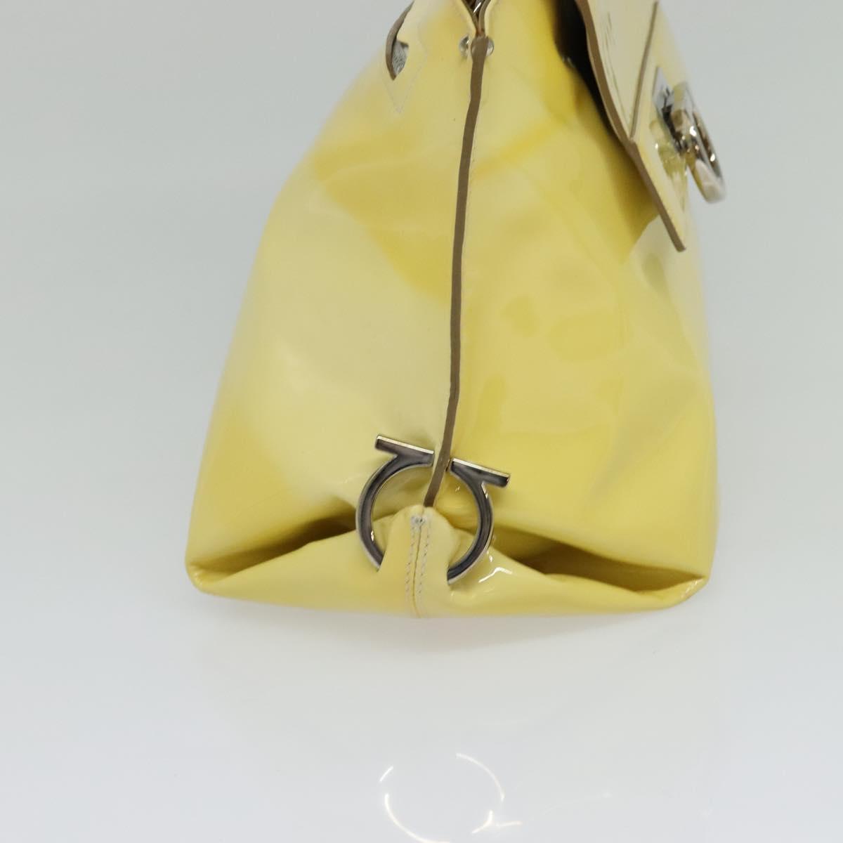 Salvatore Ferragamo Gancini Hand Bag Enamel 2way Ivory Silver gold Auth 131006