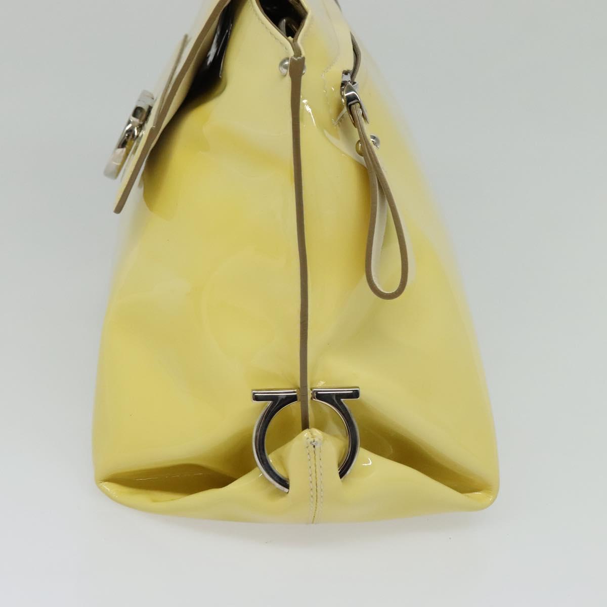 Salvatore Ferragamo Gancini Hand Bag Enamel 2way Ivory Silver gold Auth 131006