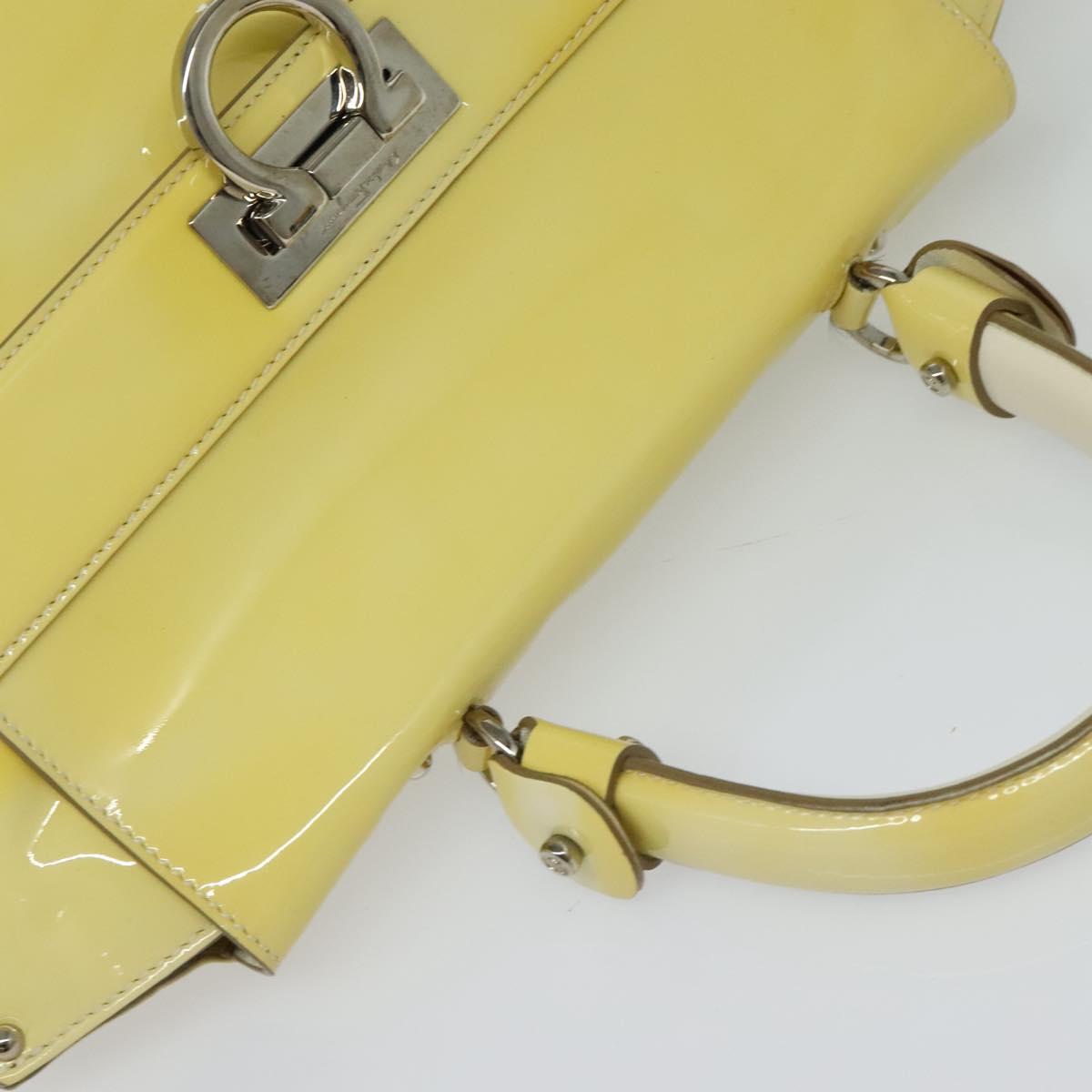 Salvatore Ferragamo Gancini Hand Bag Enamel 2way Ivory Silver gold Auth 131006