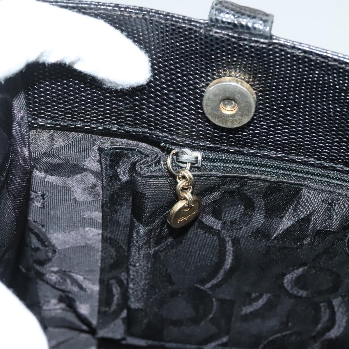 Salvatore Ferragamo Vala Tote Bag Leather Black Gold Auth 131008