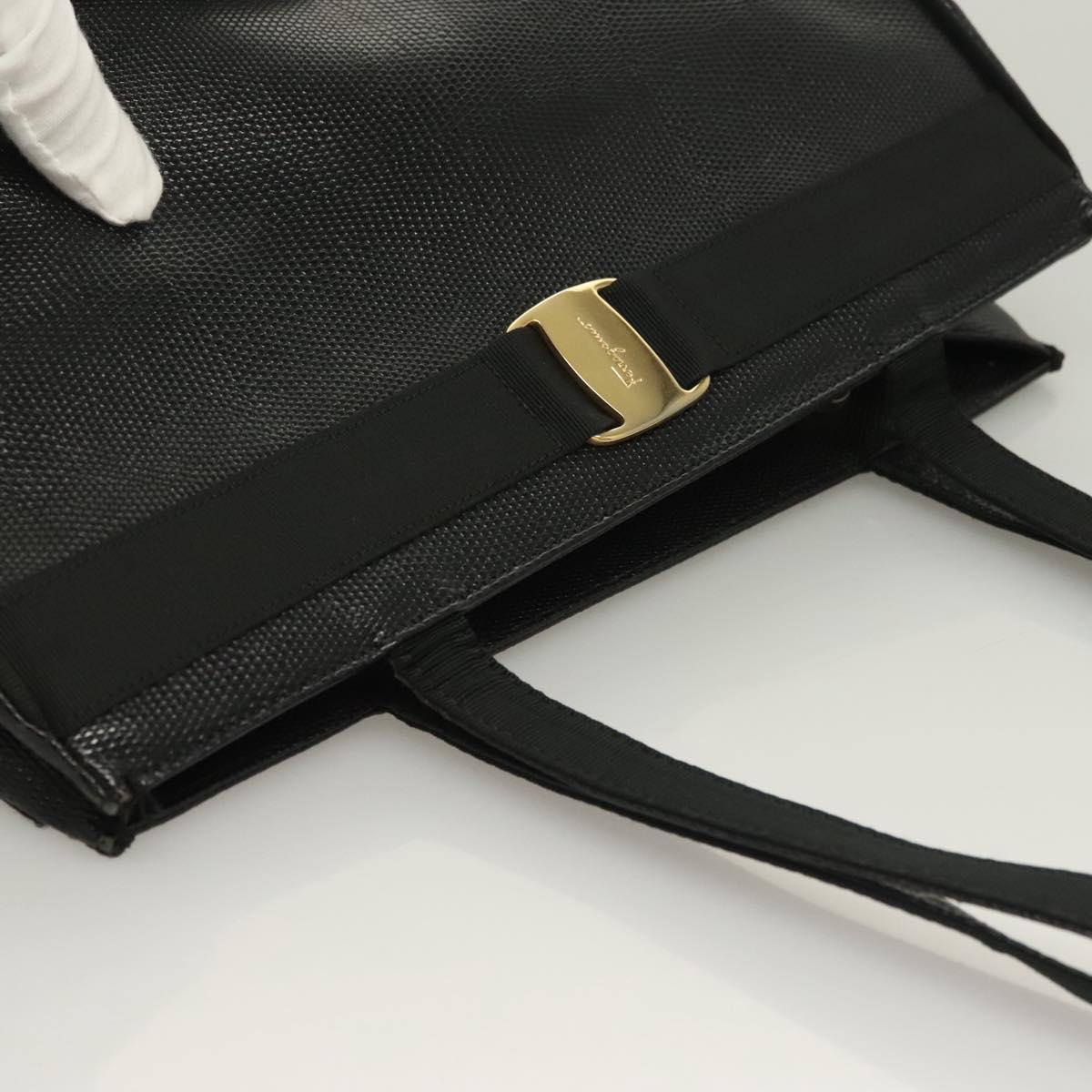 Salvatore Ferragamo Vala Tote Bag Leather Black Gold Auth 131008