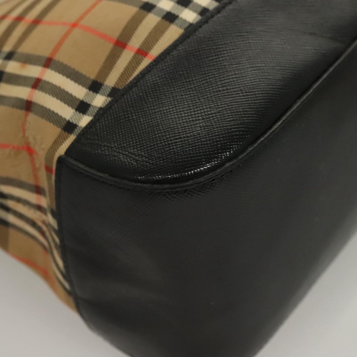 BURBERRY Nova Check Hand Bag Canvas Leather Beige Gold Auth 131011