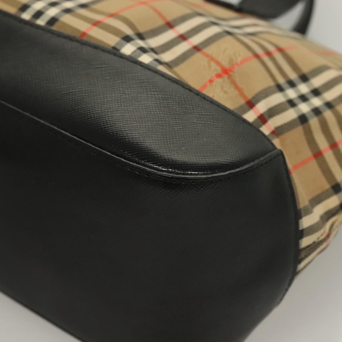 BURBERRY Nova Check Hand Bag Canvas Leather Beige Gold Auth 131011