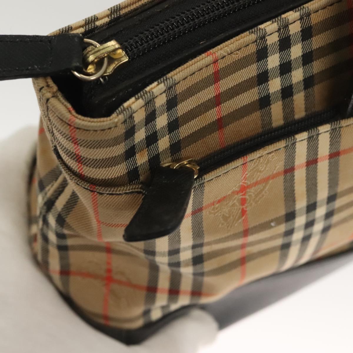 BURBERRY Nova Check Hand Bag Canvas Leather Beige Gold Auth 131011