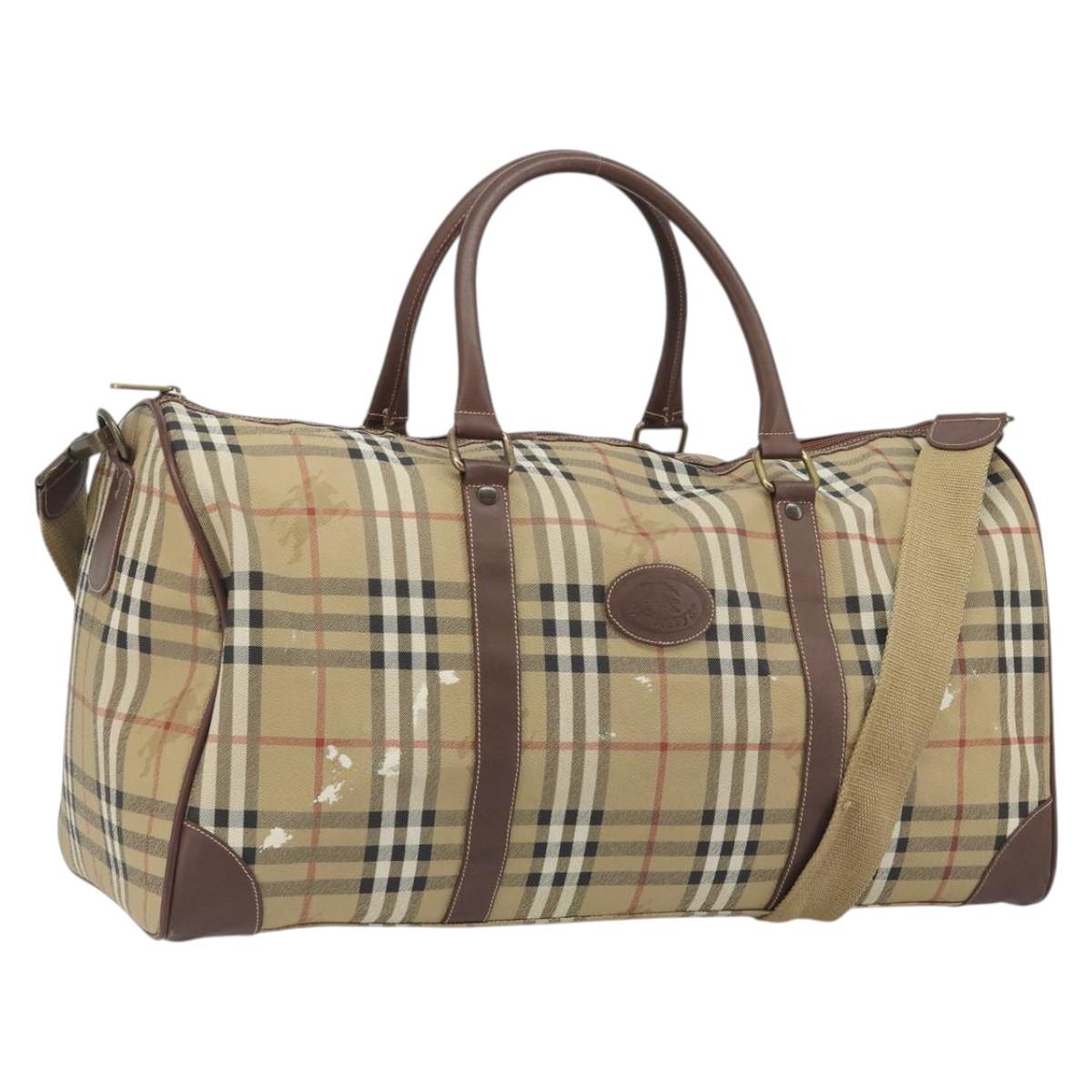 Burberrys Nova Check Boston Bag PVC Leather 2way Beige Gold Auth 131032