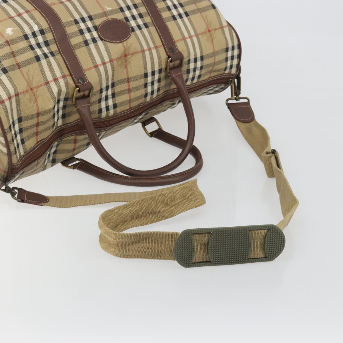 Burberrys Nova Check Boston Bag PVC Leather 2way Beige Gold Auth 131032