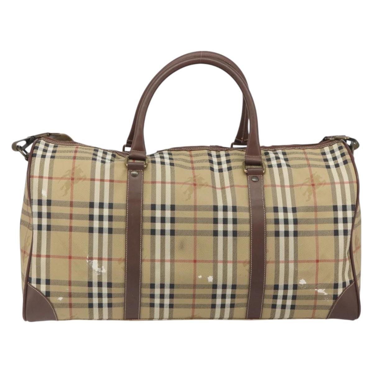 Burberrys Nova Check Boston Bag PVC Leather 2way Beige Gold Auth 131032