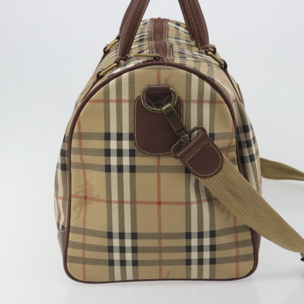 Burberrys Nova Check Boston Bag PVC Leather 2way Beige Gold Auth 131032