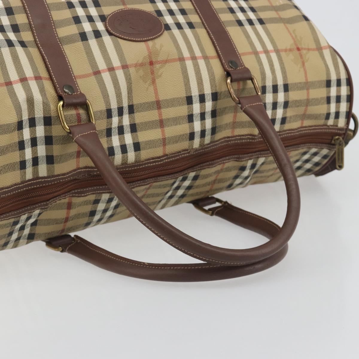 Burberrys Nova Check Boston Bag PVC Leather 2way Beige Gold Auth 131032
