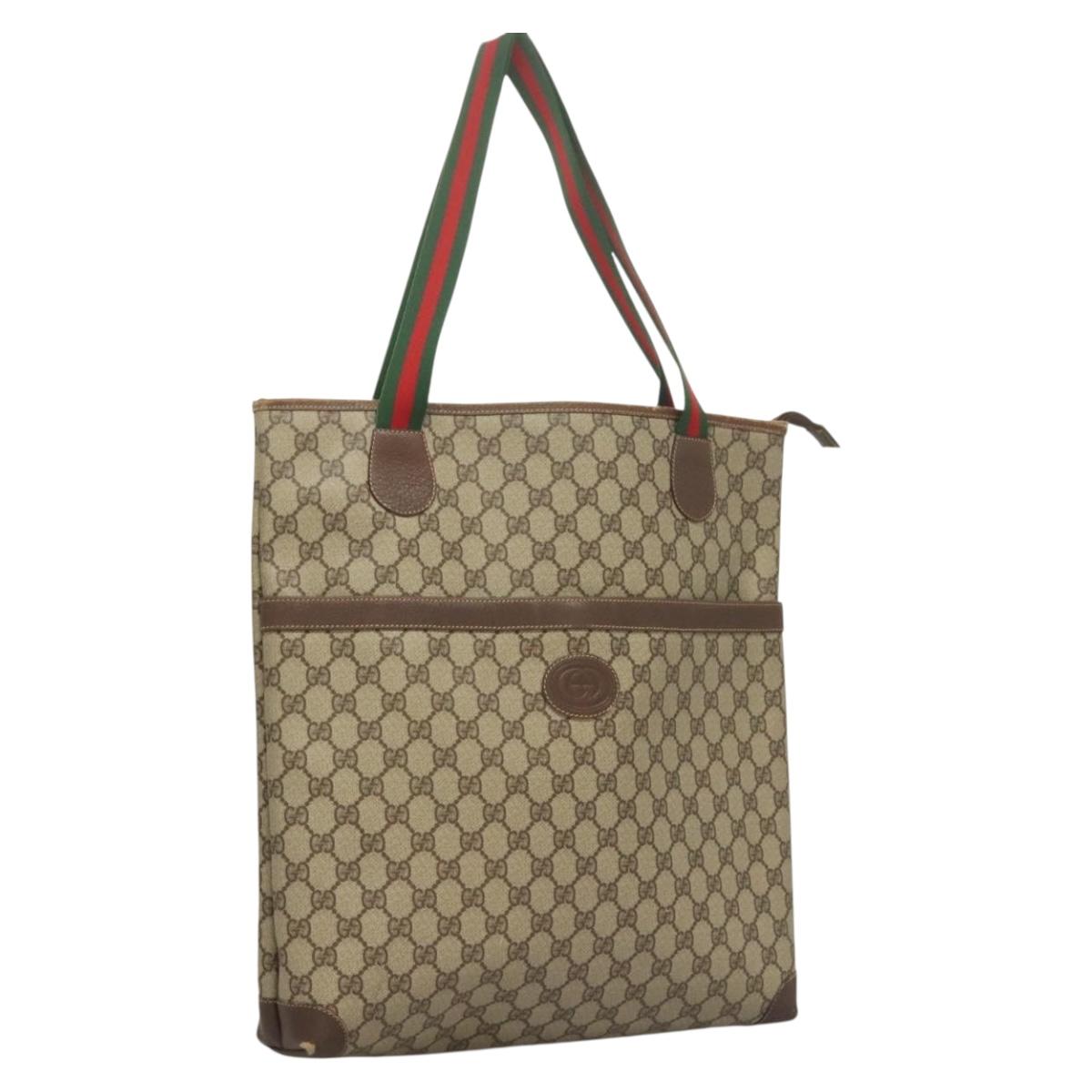 GUCCI GG Supreme Web Sherry Line Bag PVC Beige Gold 002 983 0163 Auth 131036