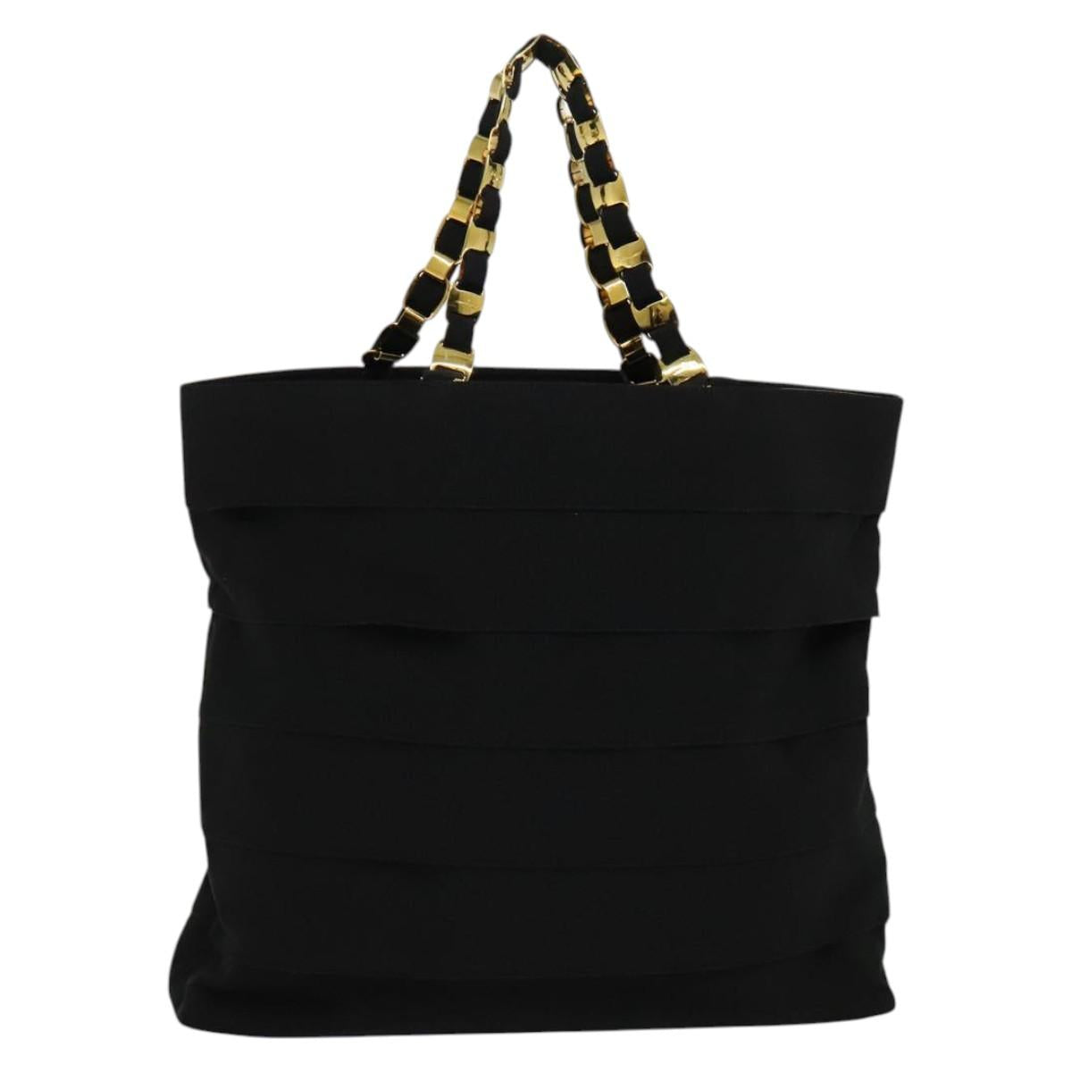 Salvatore Ferragamo Vala Tote Bag Nylon Black Gold Auth 131038