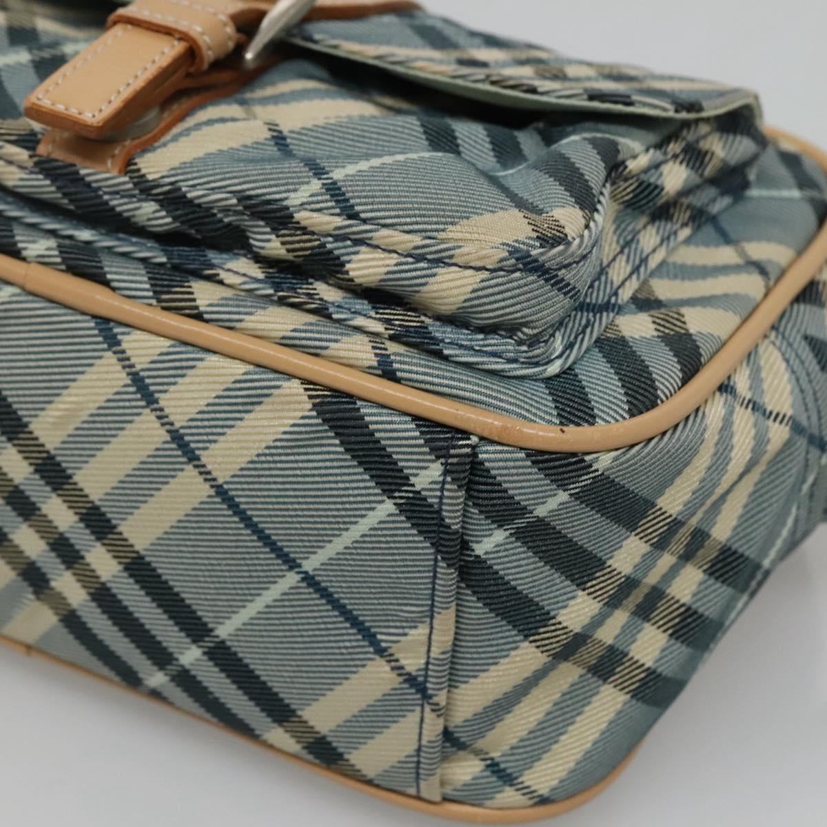 BURBERRY Nova Check Blue Label Shoulder Bag Nylon Blue Silver Auth 131046