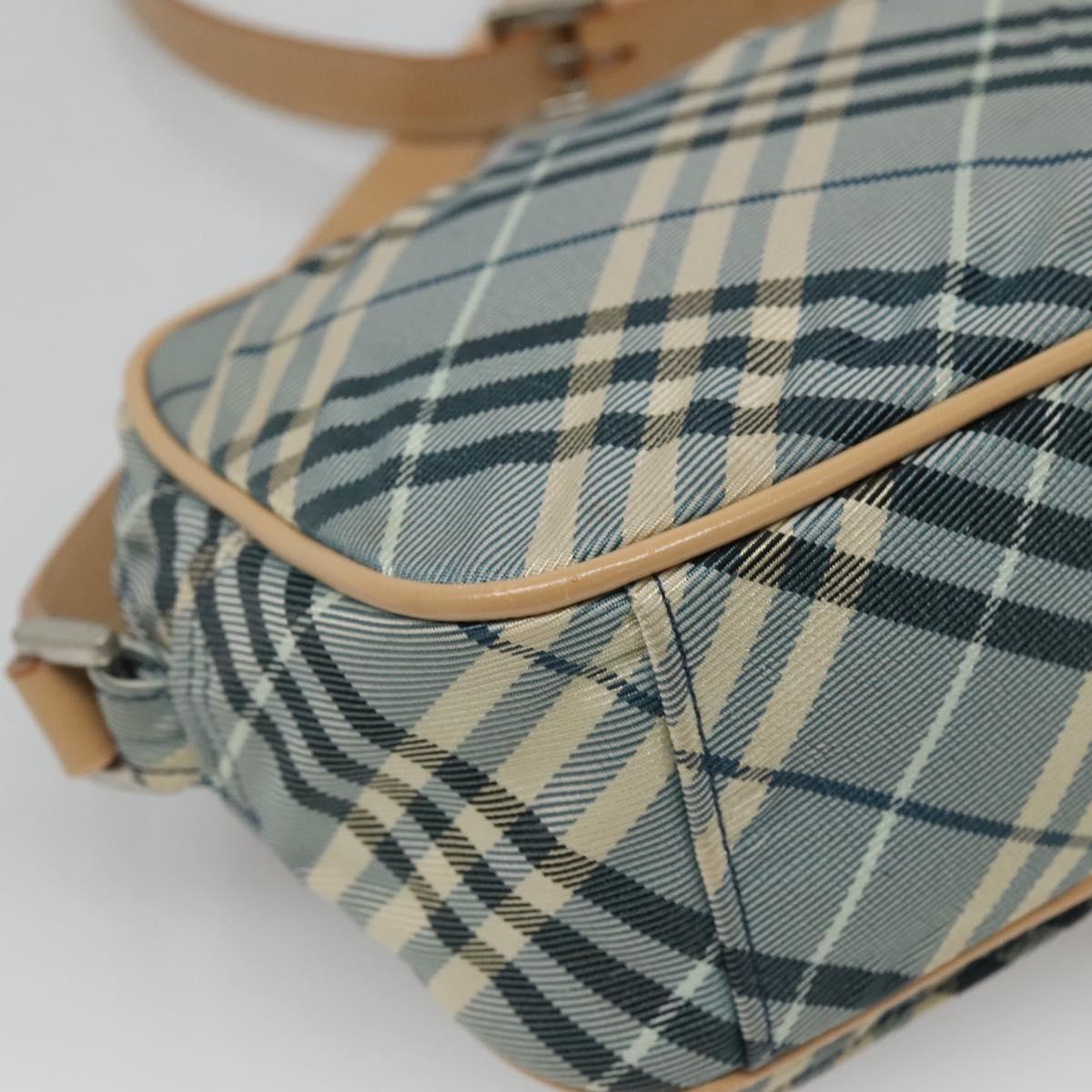 BURBERRY Nova Check Blue Label Shoulder Bag Nylon Blue Silver Auth 131046