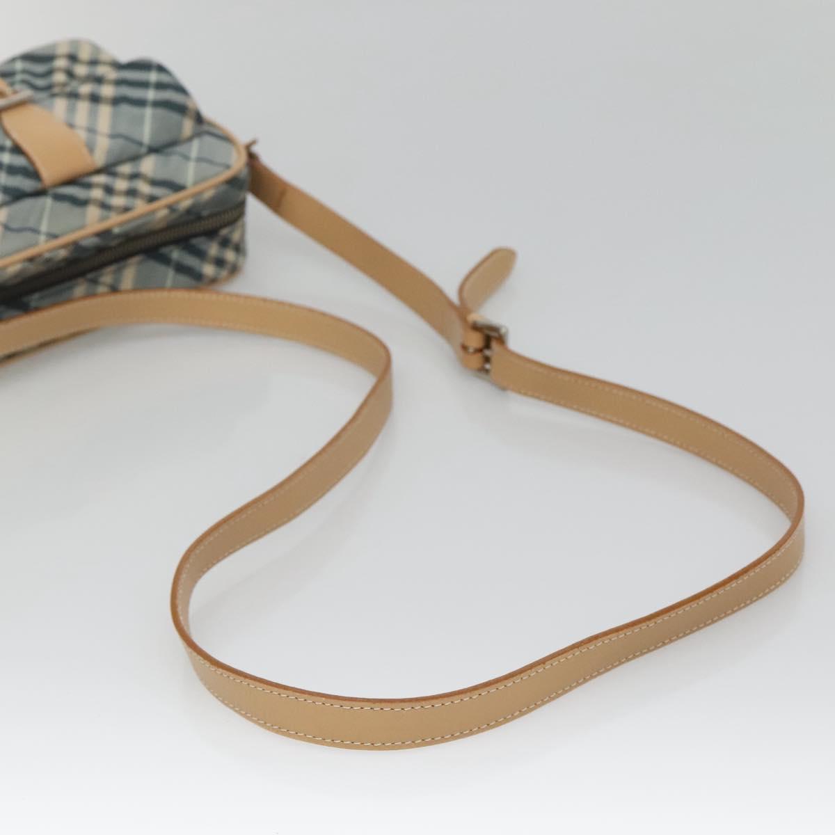 BURBERRY Nova Check Blue Label Shoulder Bag Nylon Blue Silver Auth 131046