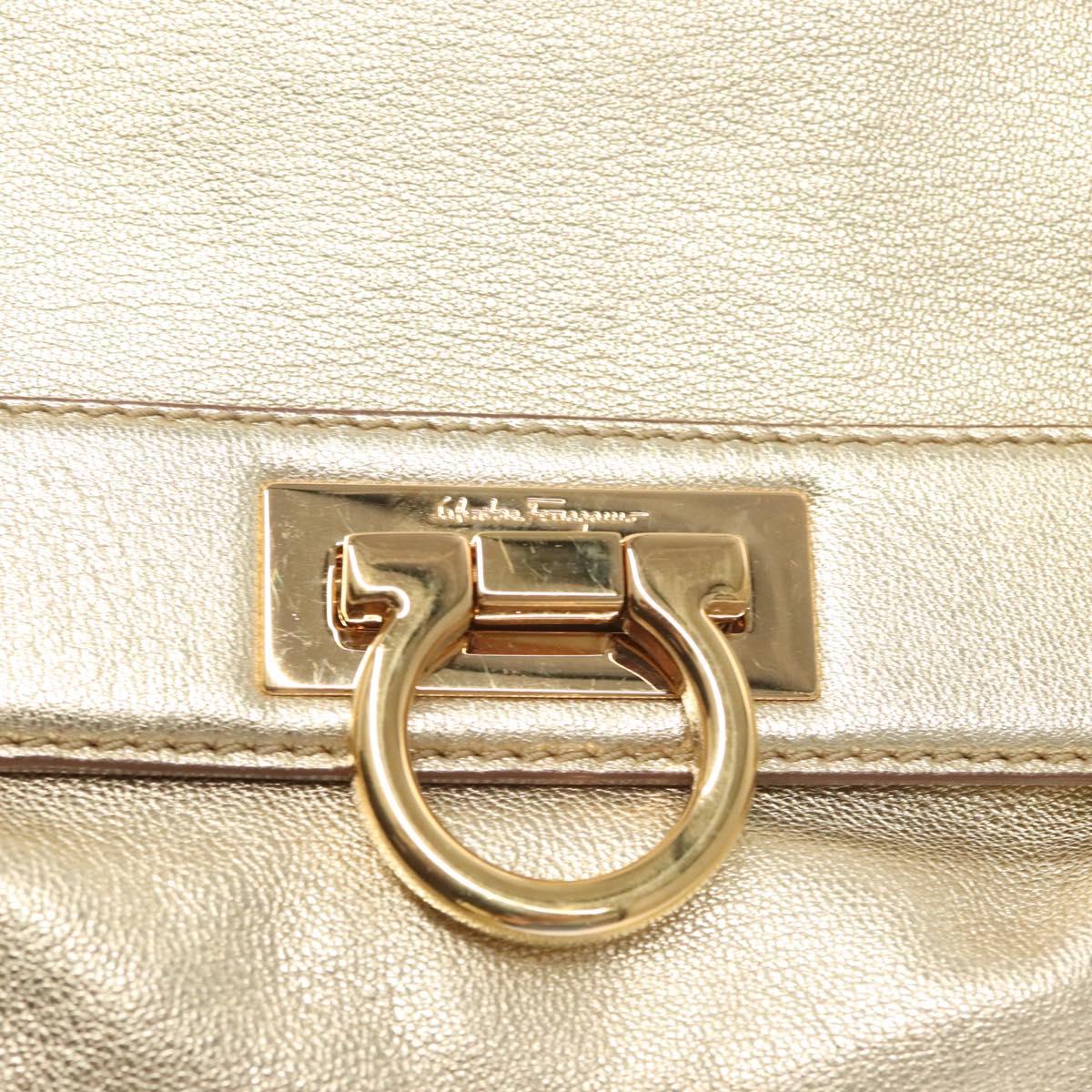 Salvatore Ferragamo Gancini Tote Bag Leather Gold Tone Gold Auth 131050