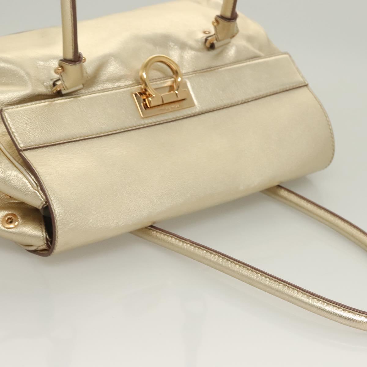 Salvatore Ferragamo Gancini Tote Bag Leather Gold Tone Gold Auth 131050