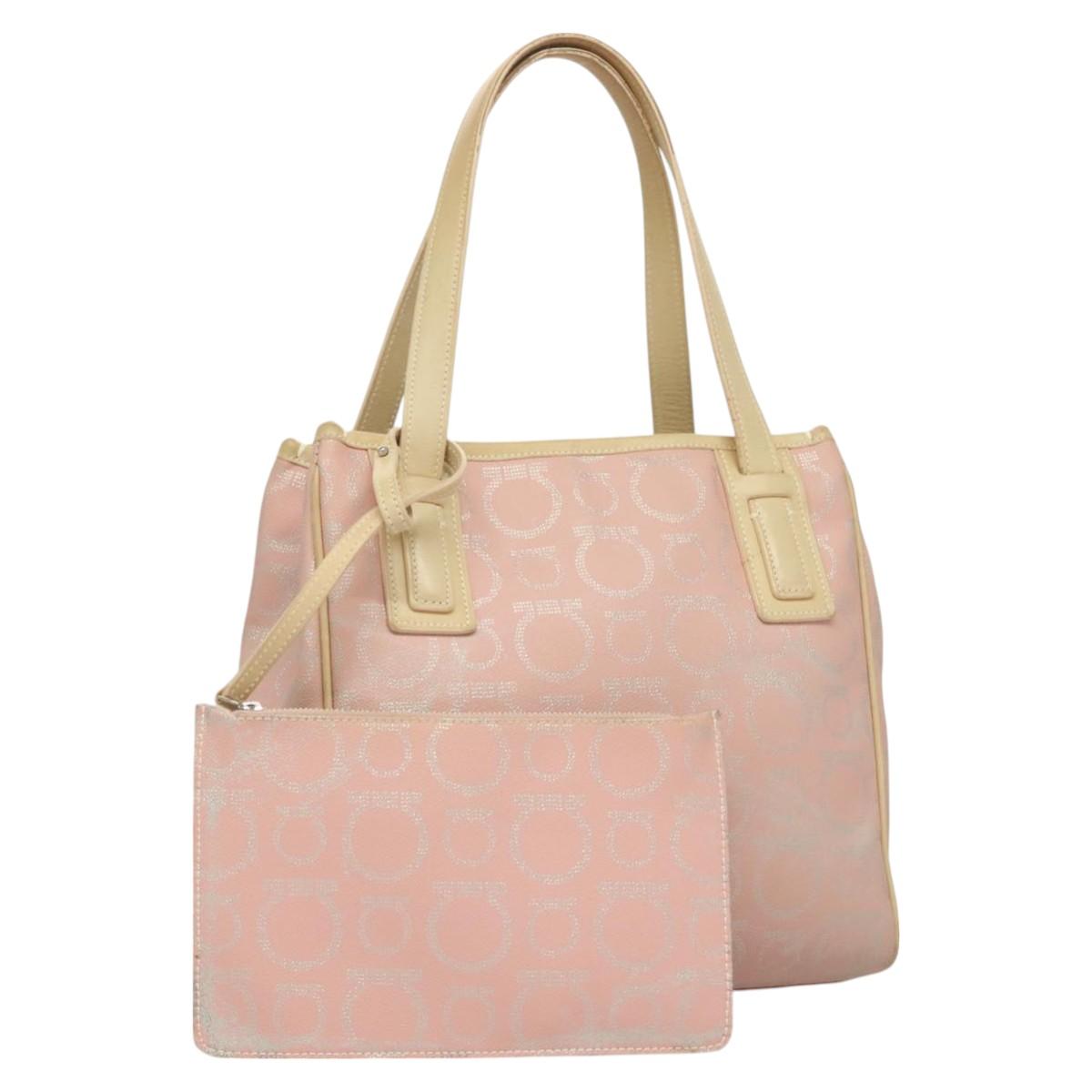 Salvatore Ferragamo Gancini Hand Bag Leather Pink Silver Auth 131052