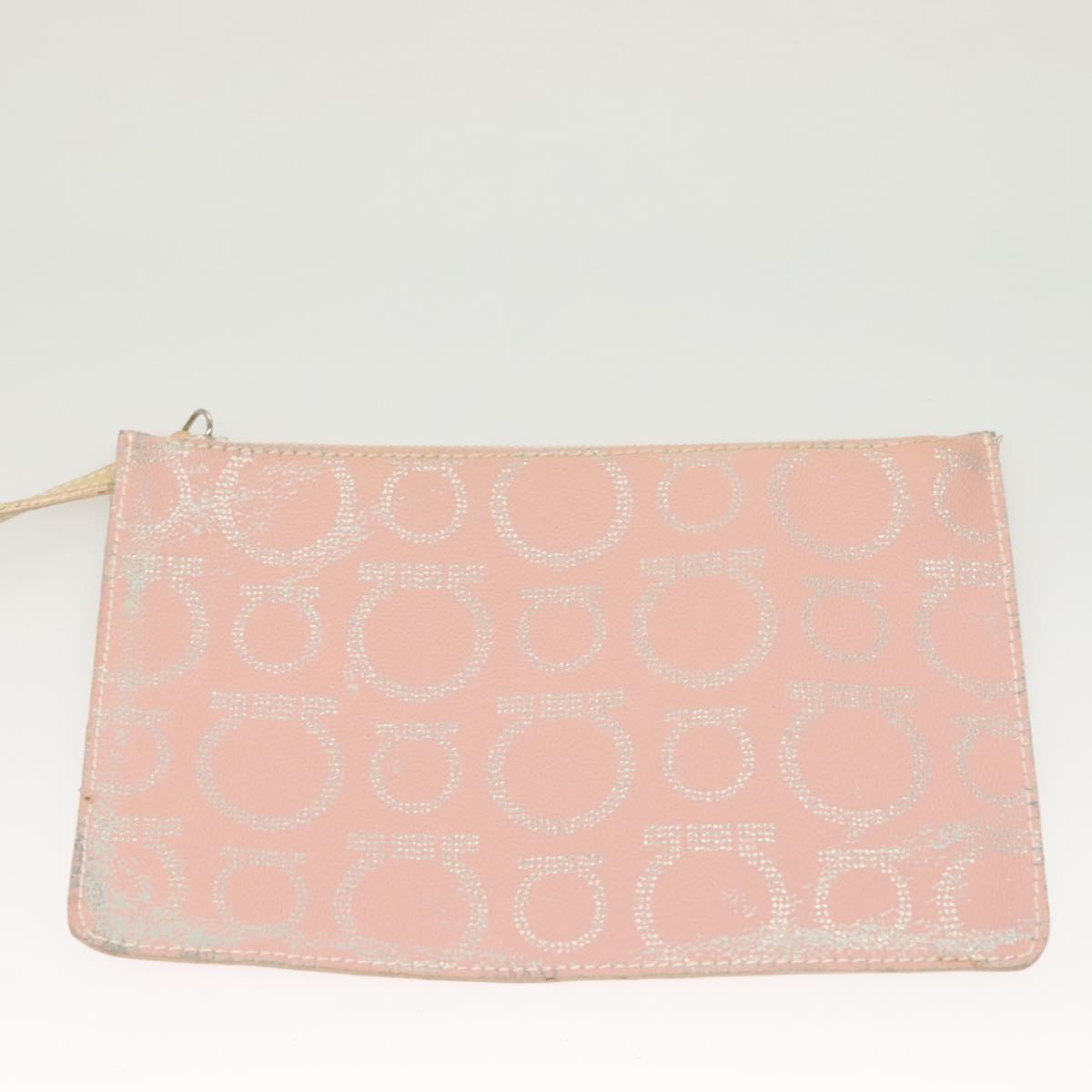Salvatore Ferragamo Gancini Hand Bag Leather Pink Silver Auth 131052