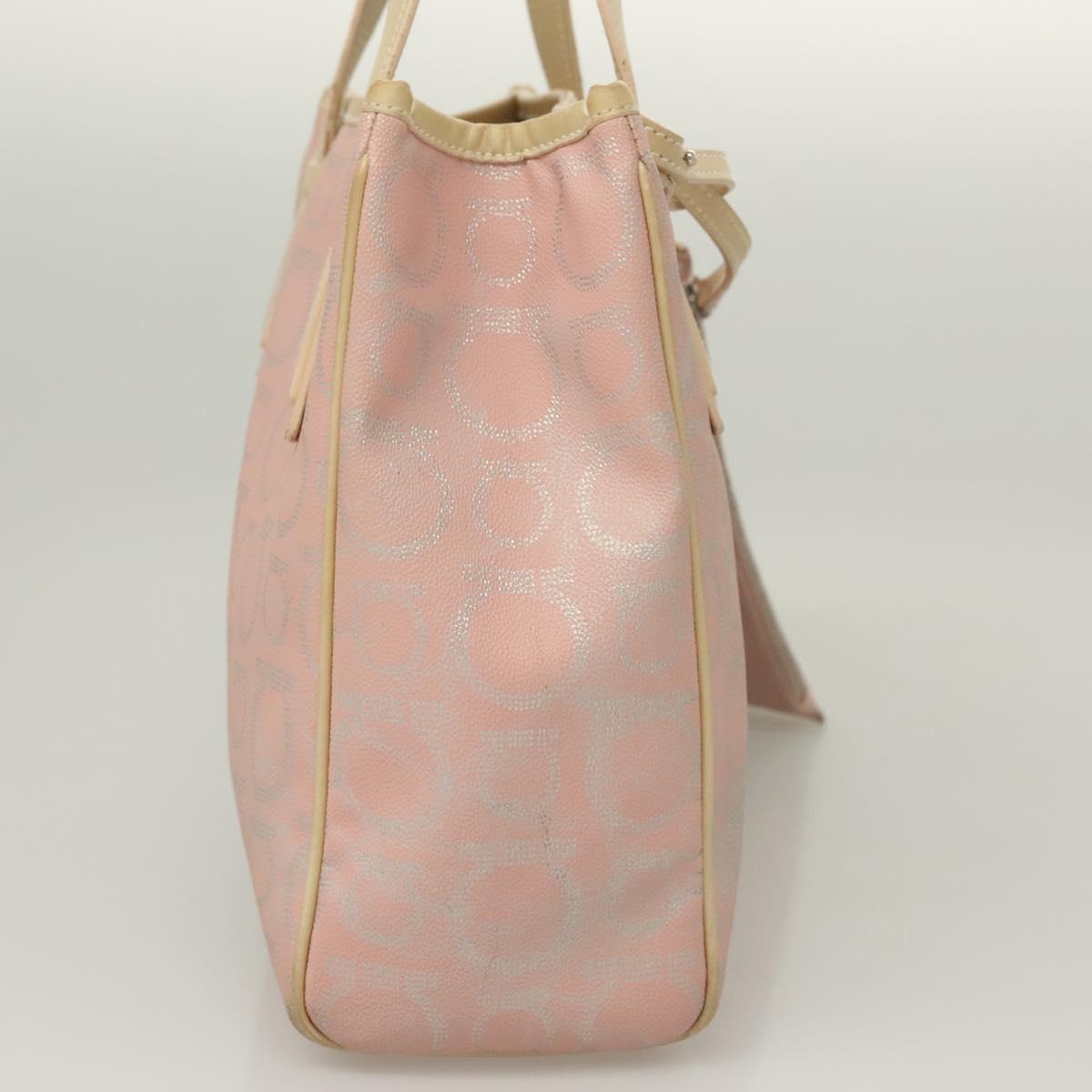 Salvatore Ferragamo Gancini Hand Bag Leather Pink Silver Auth 131052