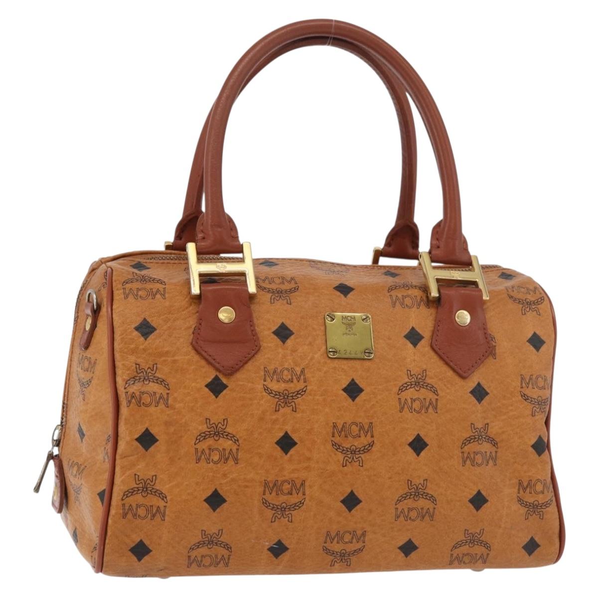 MCM Logogram Vicetos Hand Bag PVC Leather Brown Gold Auth 131058