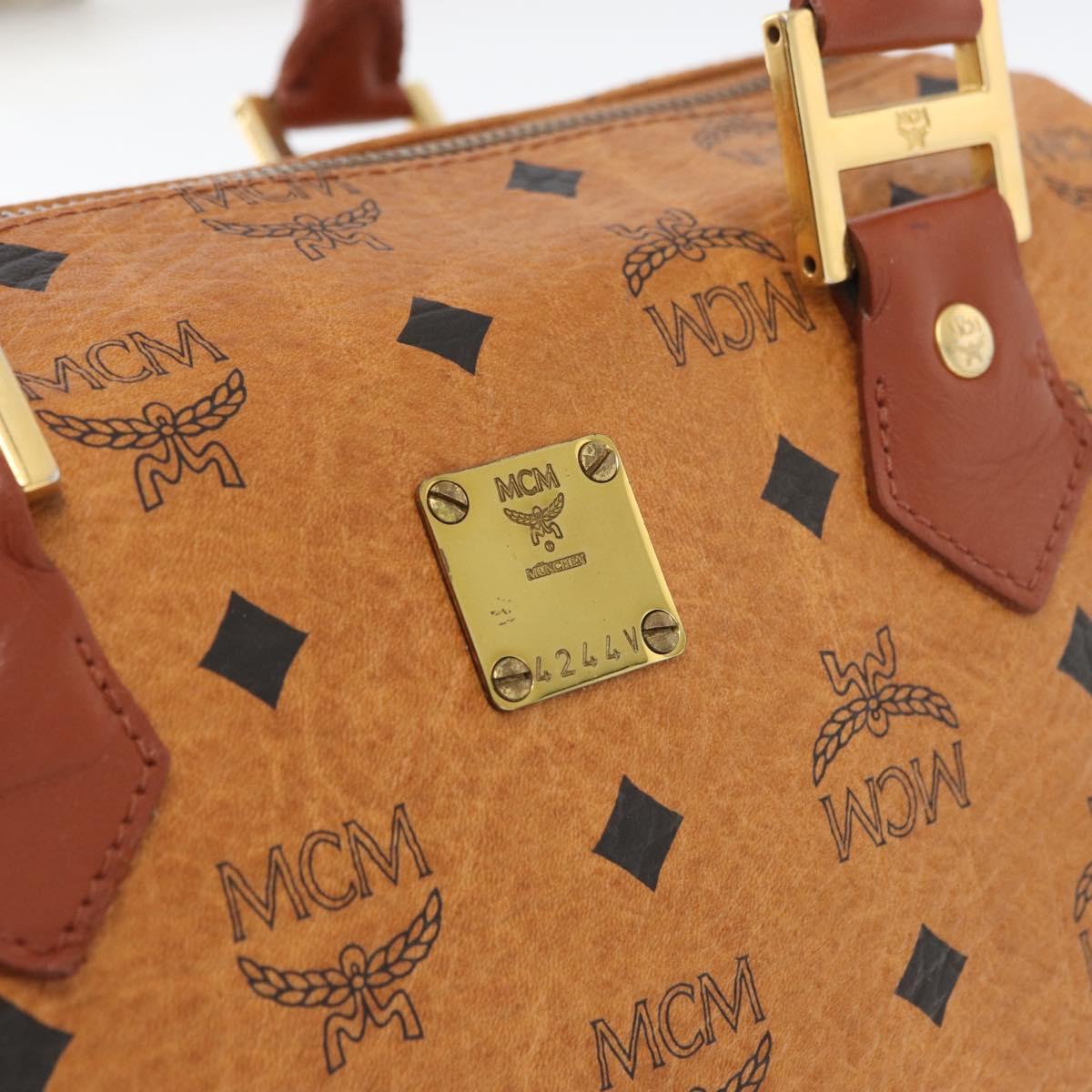 MCM Logogram Vicetos Hand Bag PVC Leather Brown Gold Auth 131058