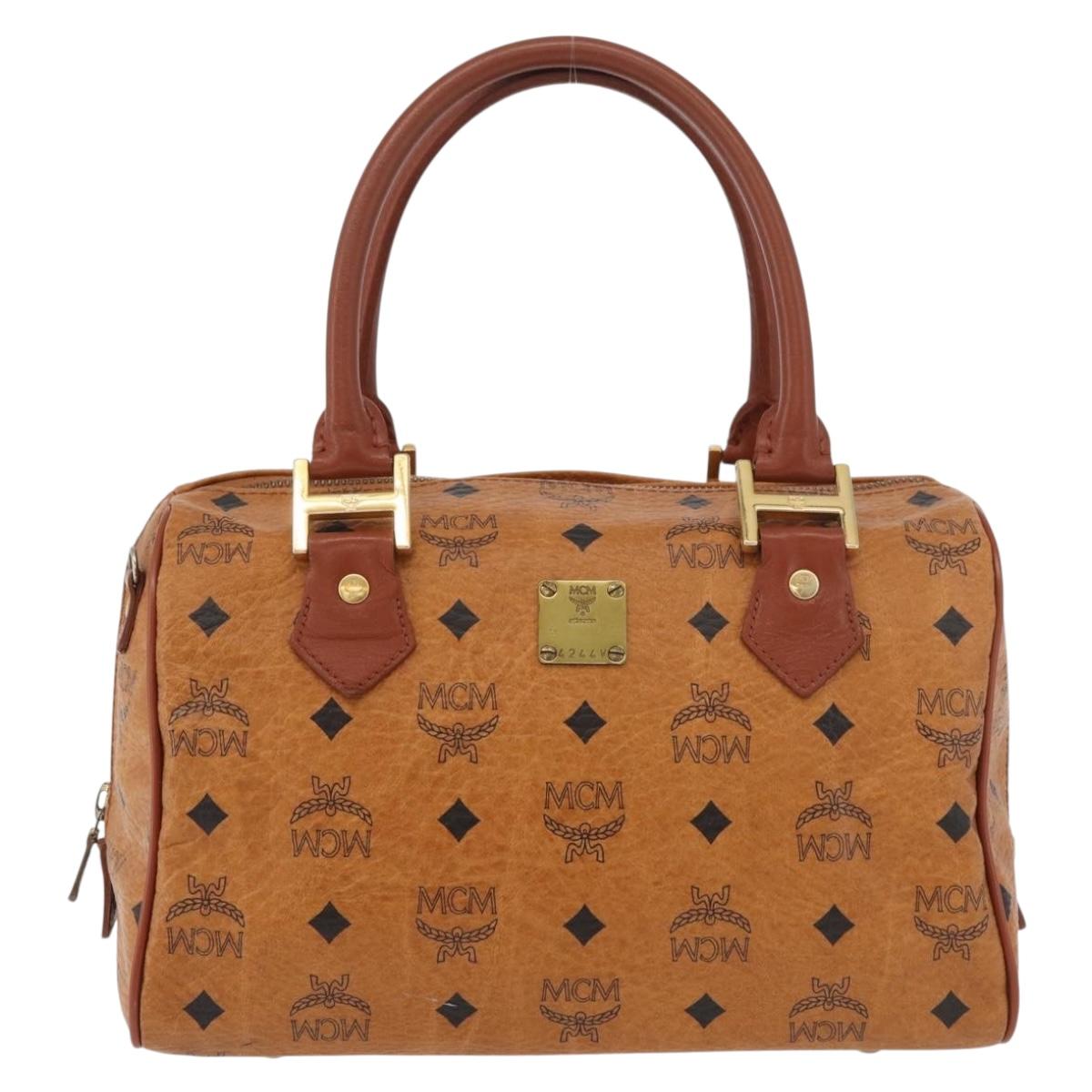 MCM Logogram Vicetos Hand Bag PVC Leather Brown Gold Auth 131058