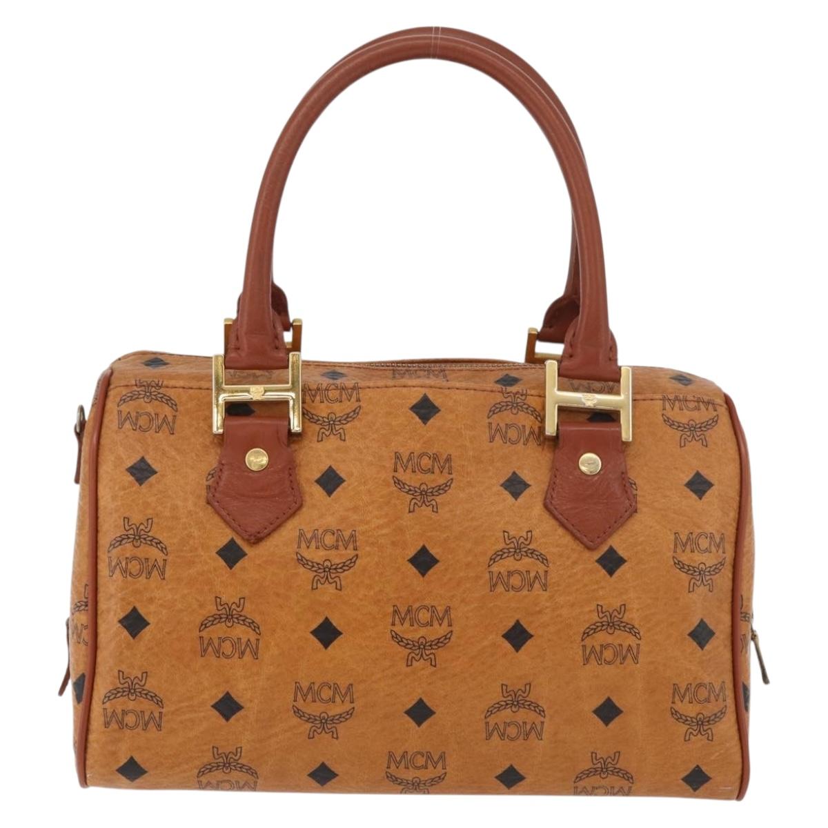 MCM Logogram Vicetos Hand Bag PVC Leather Brown Gold Auth 131058
