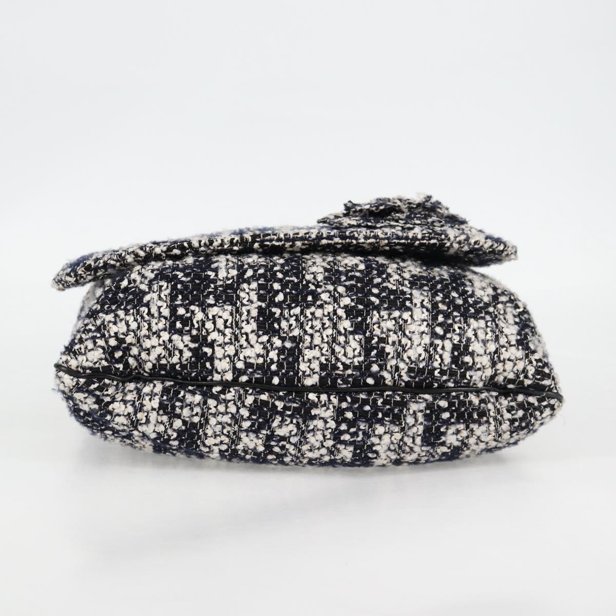 CHANEL Chain Shoulder Bag Tweed Black Silver CC Auth 131083SM