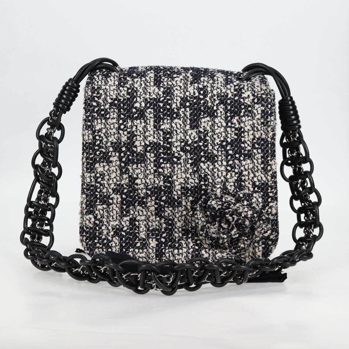 CHANEL Chain Shoulder Bag Tweed Black Silver CC Auth 131083SM