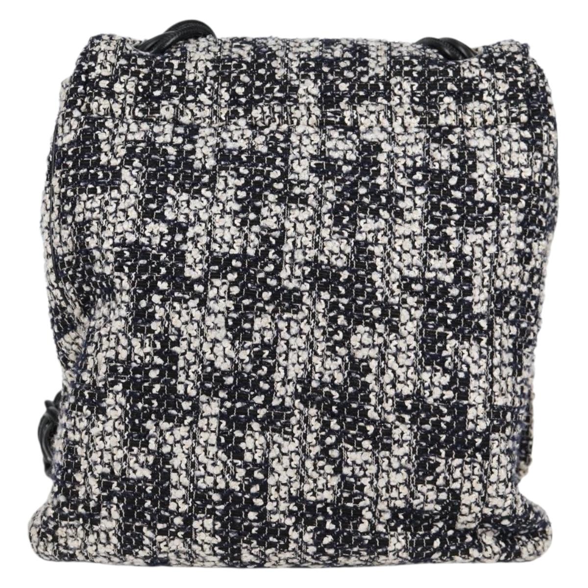 CHANEL Chain Shoulder Bag Tweed Black Silver CC Auth 131083SM