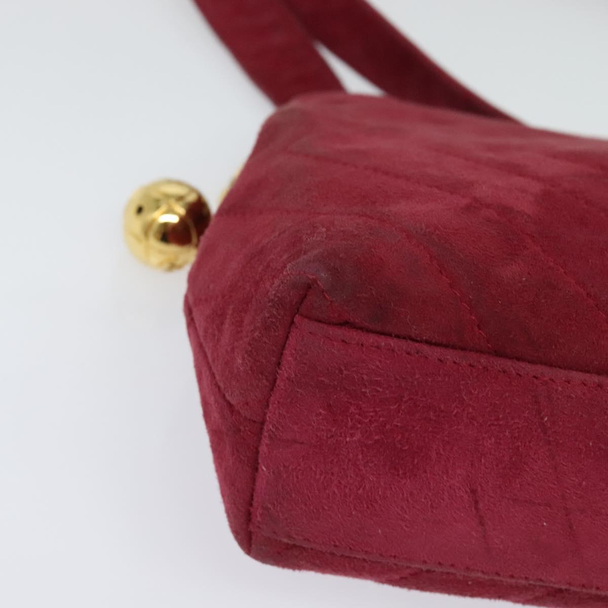 CHANEL Shoulder Bag Suede Pink Gold CC Auth 131120