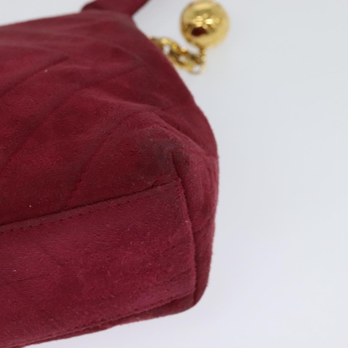 CHANEL Shoulder Bag Suede Pink Gold CC Auth 131120