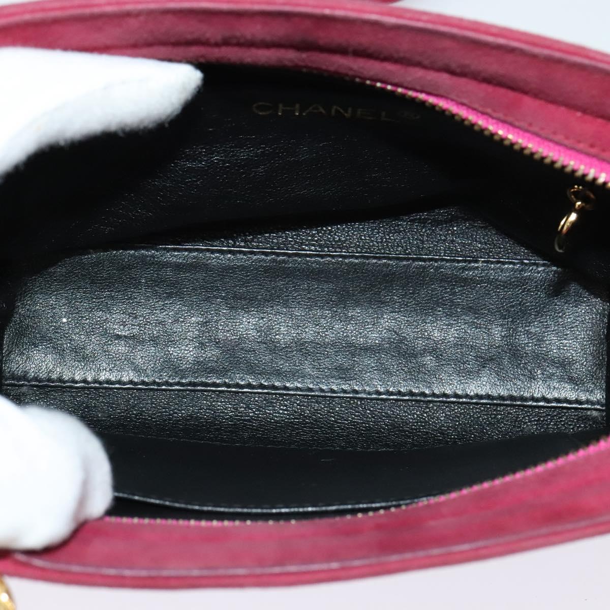 CHANEL Shoulder Bag Suede Pink Gold CC Auth 131120