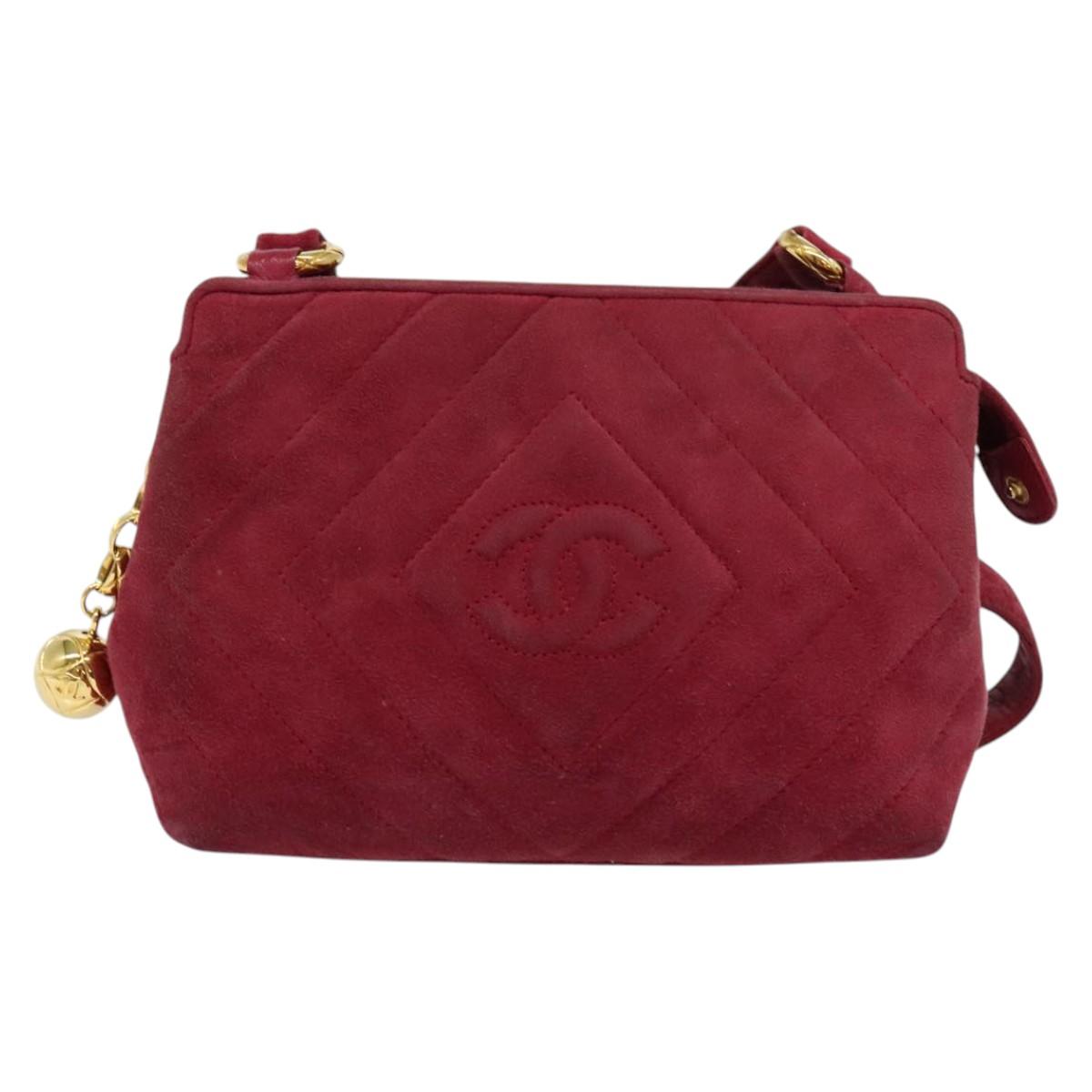 CHANEL Shoulder Bag Suede Pink Gold CC Auth 131120