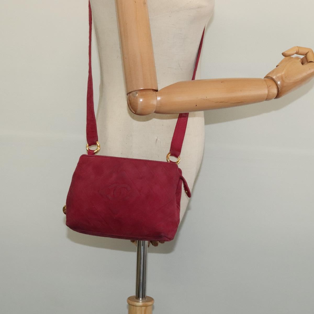 CHANEL Shoulder Bag Suede Pink Gold CC Auth 131120