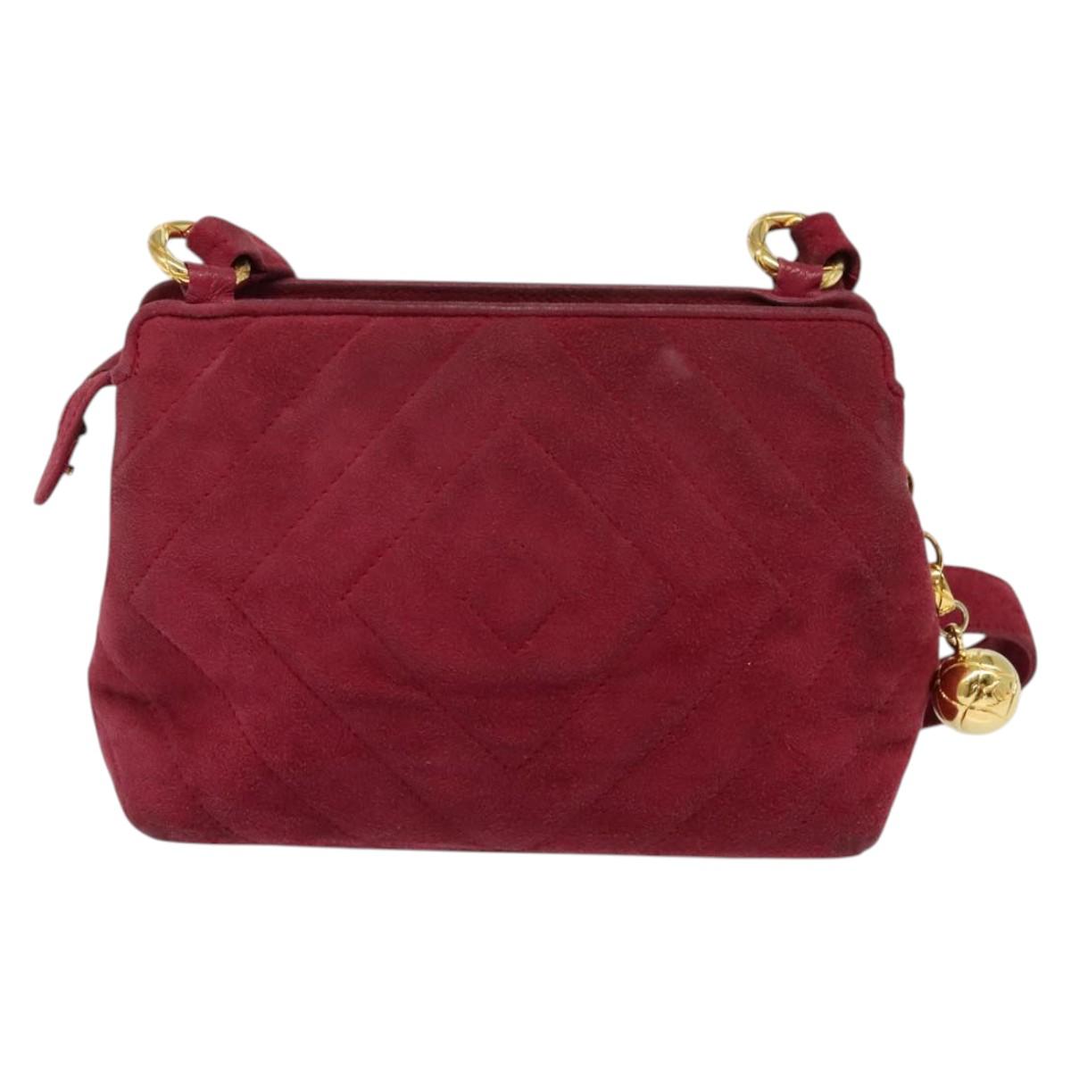 CHANEL Shoulder Bag Suede Pink Gold CC Auth 131120