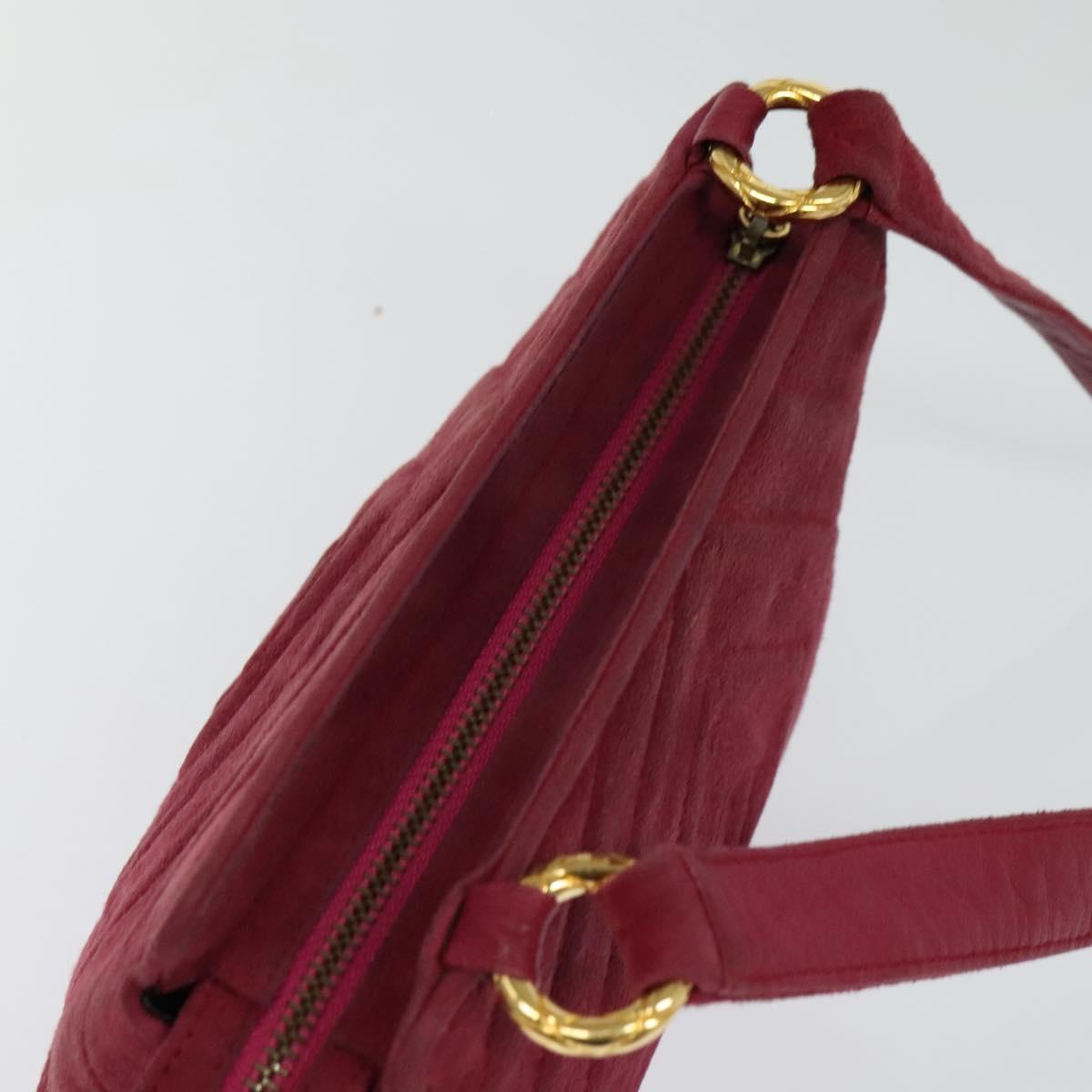 CHANEL Shoulder Bag Suede Pink Gold CC Auth 131120