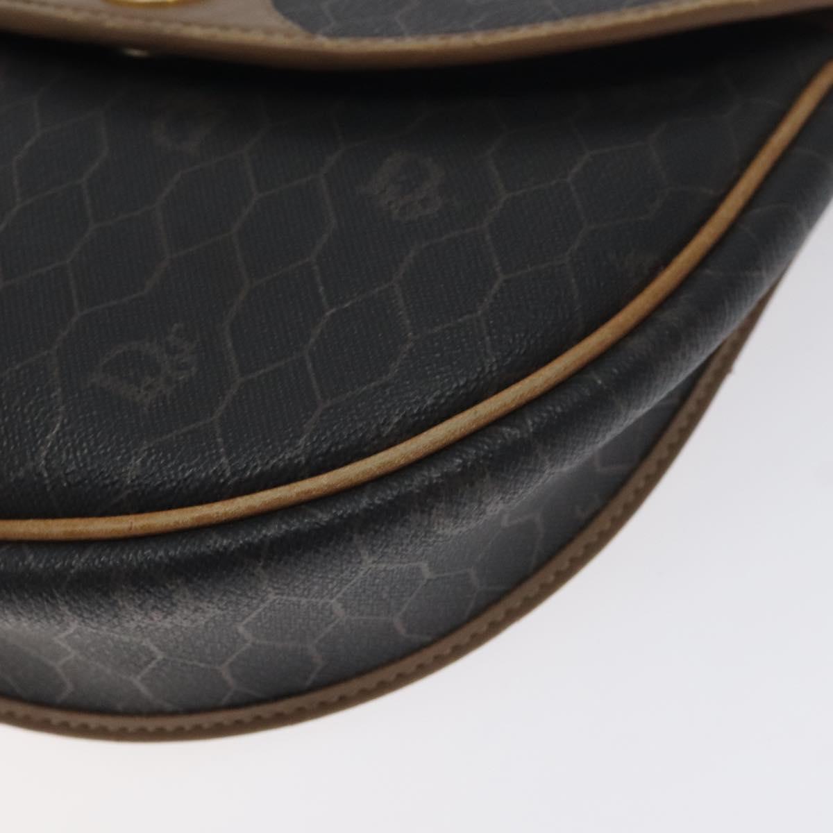 Christian Dior Honeycomb Canvas Shoulder Bag PVC Black Gold Auth 131125