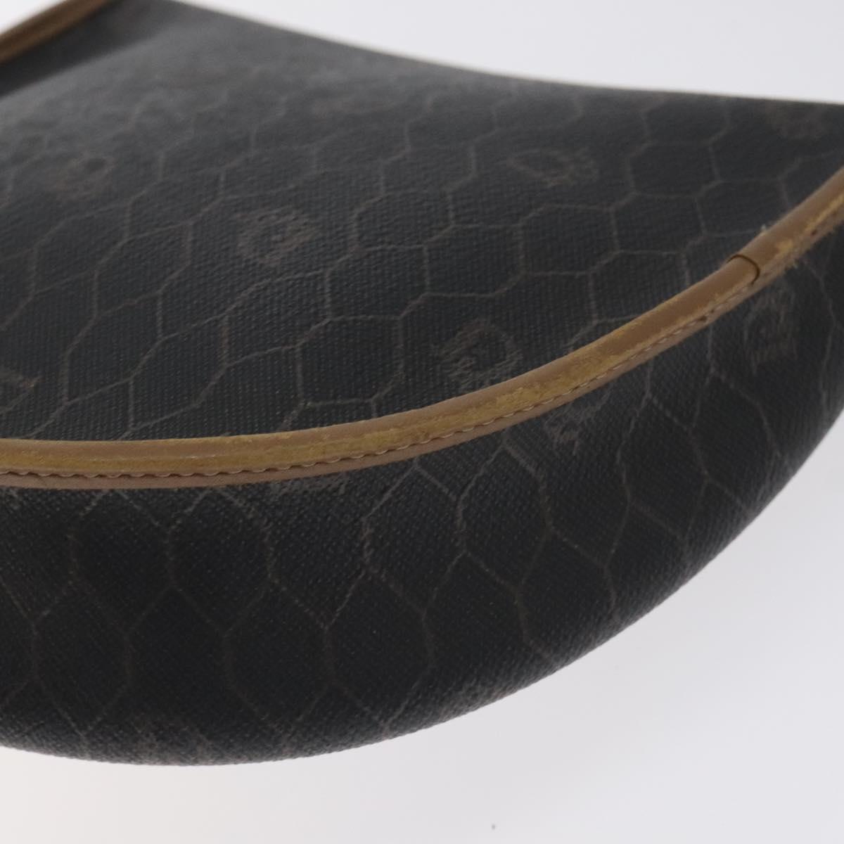 Christian Dior Honeycomb Canvas Shoulder Bag PVC Black Gold Auth 131125