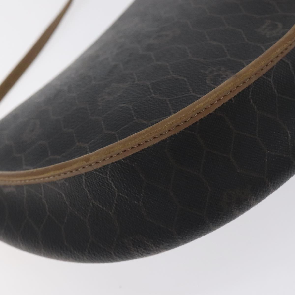 Christian Dior Honeycomb Canvas Shoulder Bag PVC Black Gold Auth 131125