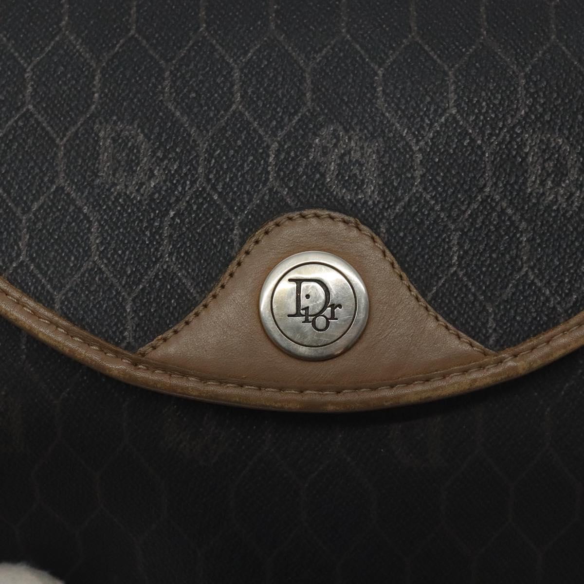 Christian Dior Honeycomb Canvas Shoulder Bag PVC Black Gold Auth 131125