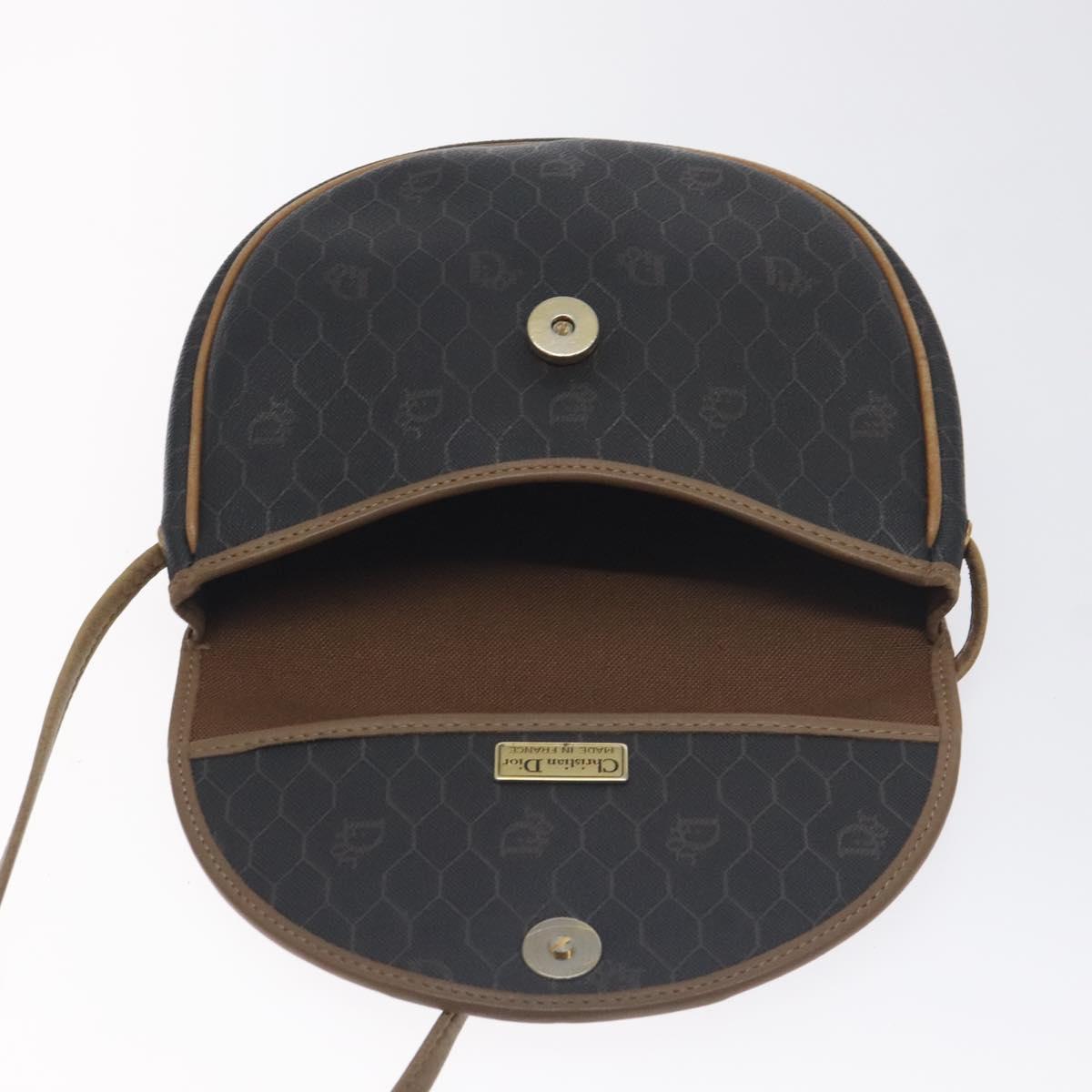 Christian Dior Honeycomb Canvas Shoulder Bag PVC Black Gold Auth 131125