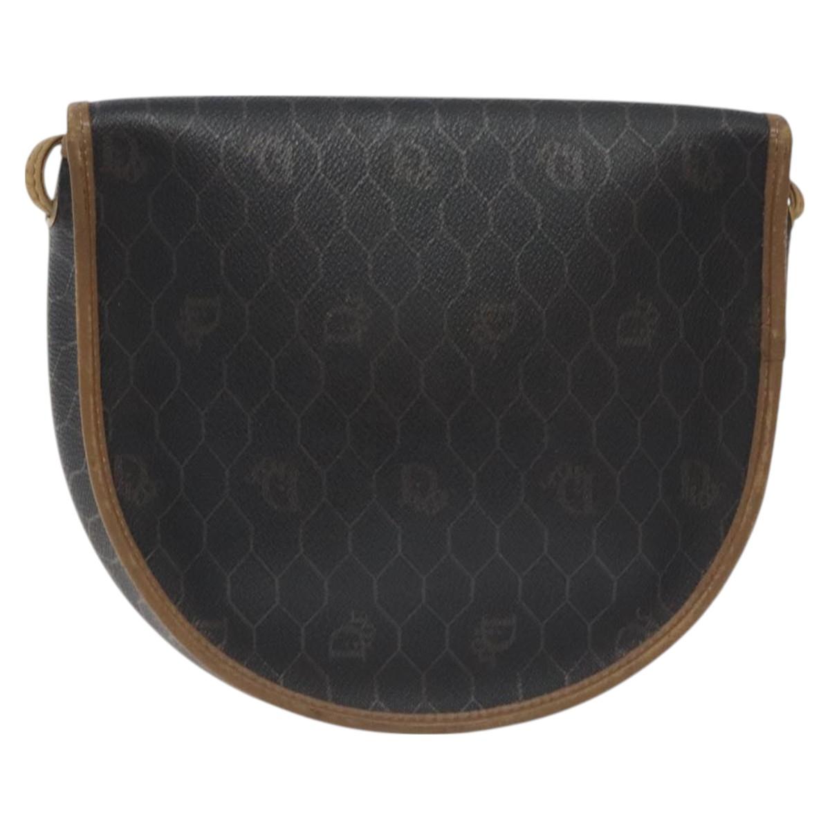 Christian Dior Honeycomb Canvas Shoulder Bag PVC Black Gold Auth 131125