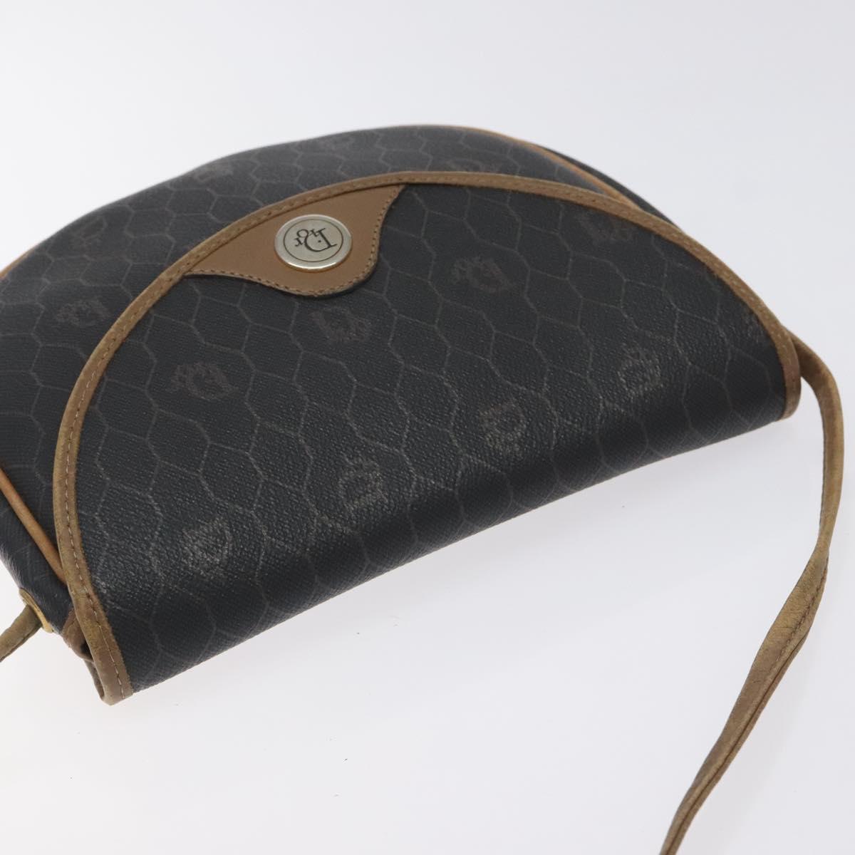 Christian Dior Honeycomb Canvas Shoulder Bag PVC Black Gold Auth 131125