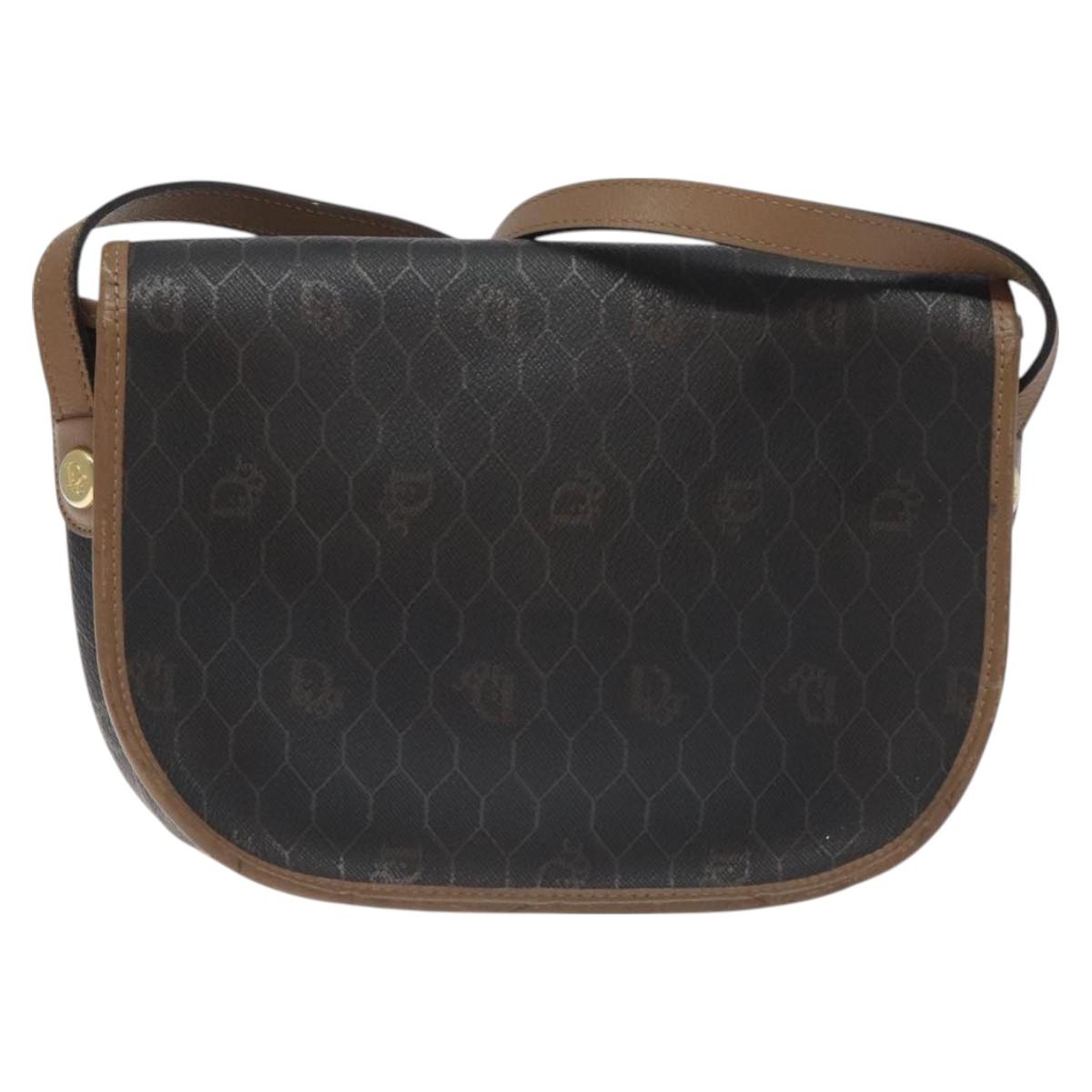 Christian Dior Honeycomb Canvas Shoulder Bag PVC Black Gold Auth 131127