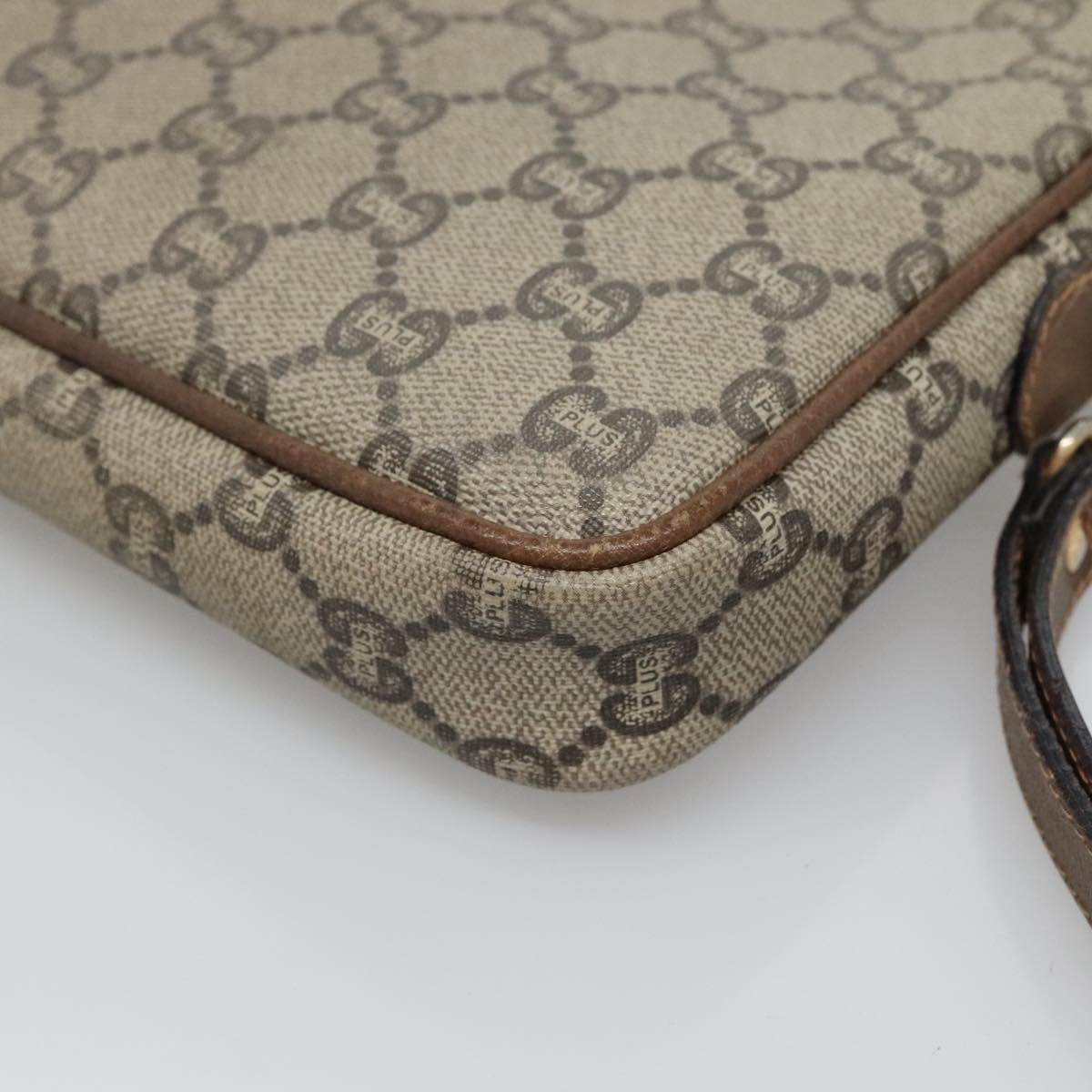 GUCCI GG Plus Supreme Clutch Bag PVC Beige Gold Auth 131128