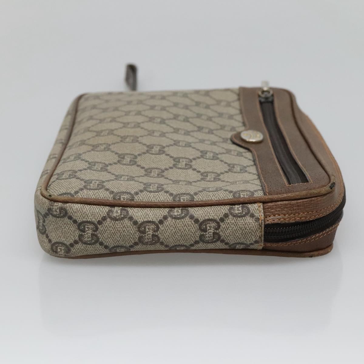 GUCCI GG Plus Supreme Clutch Bag PVC Beige Gold Auth 131128