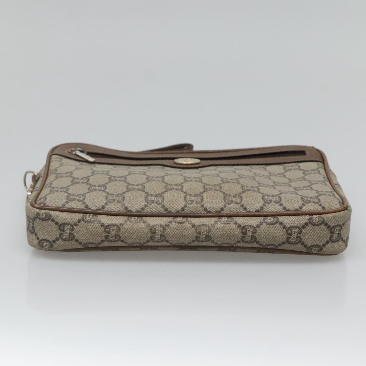 GUCCI GG Plus Supreme Clutch Bag PVC Beige Gold Auth 131128